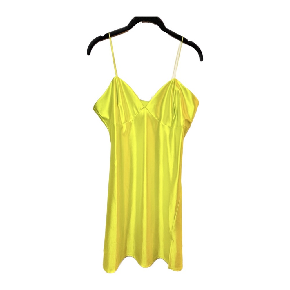 Satin Slip Mini Dress in Neon Yellow
